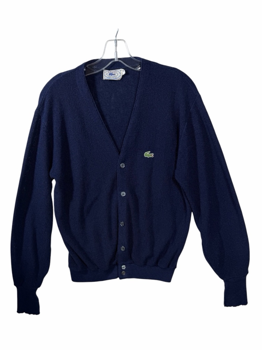 Vtg Izod Lacoste Men's Cardigan Sweater Navy Medium Button Up Acrylic Orlon 80’s
